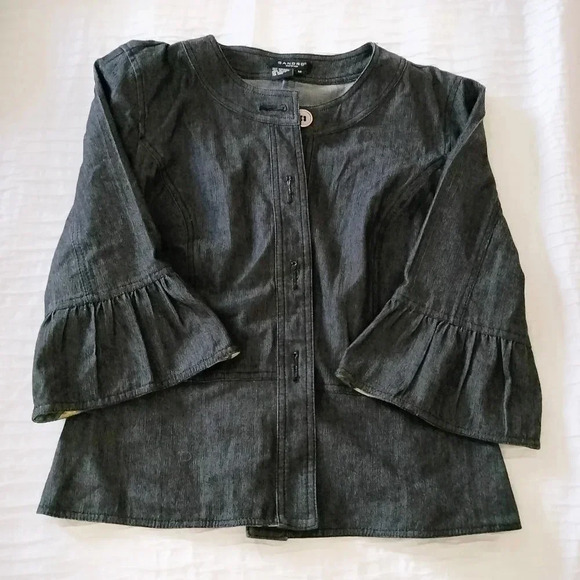 Sandro Sportswear Size Medium  Black Gray Crop Jacket Flutter Sleeves Button Up - Picture 2 of 7